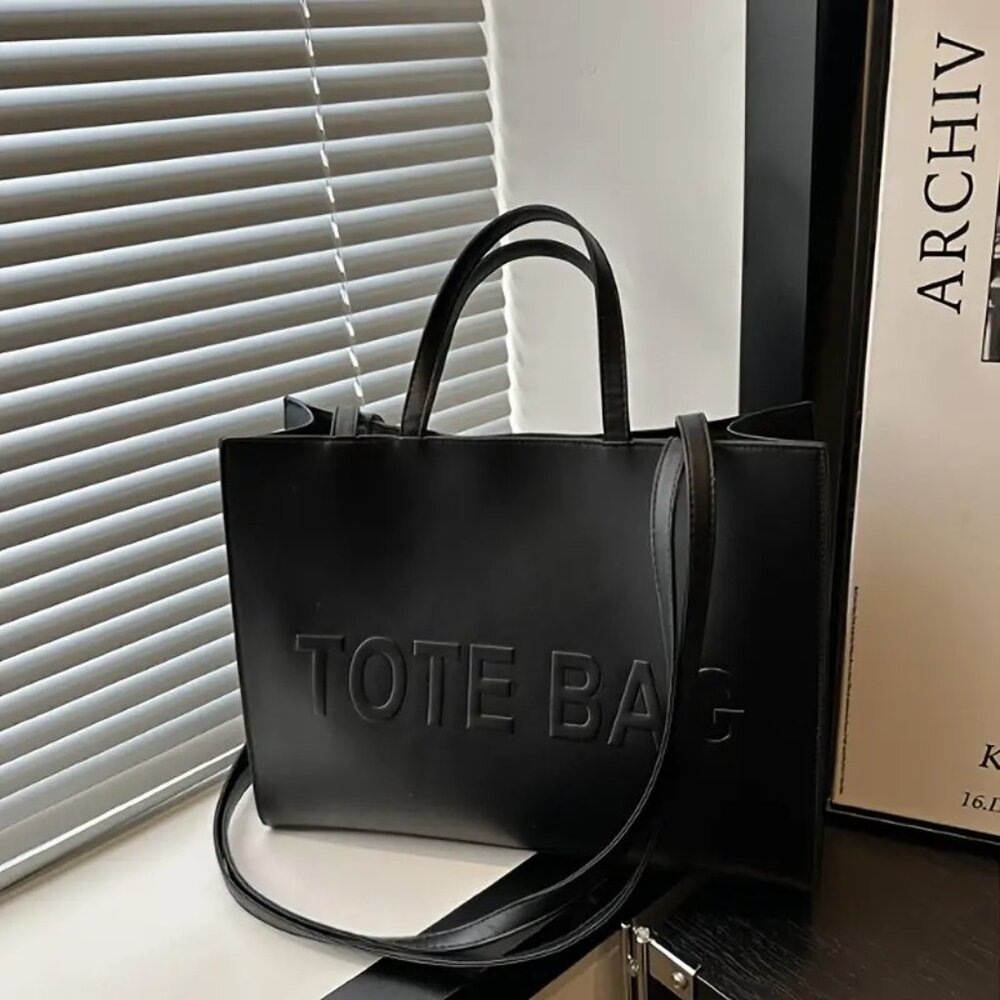 Stylish Black Embossed TOTE BAG Handbag - Vegan Leather Shoulder Bag for Women - Picture 3 of 9